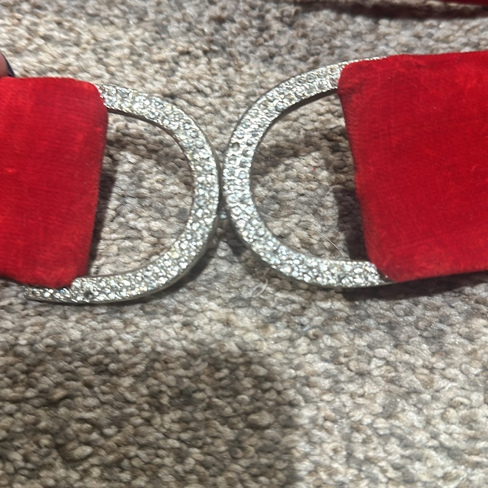 Vintage Red velvet belt with diamond rhinestone buckle